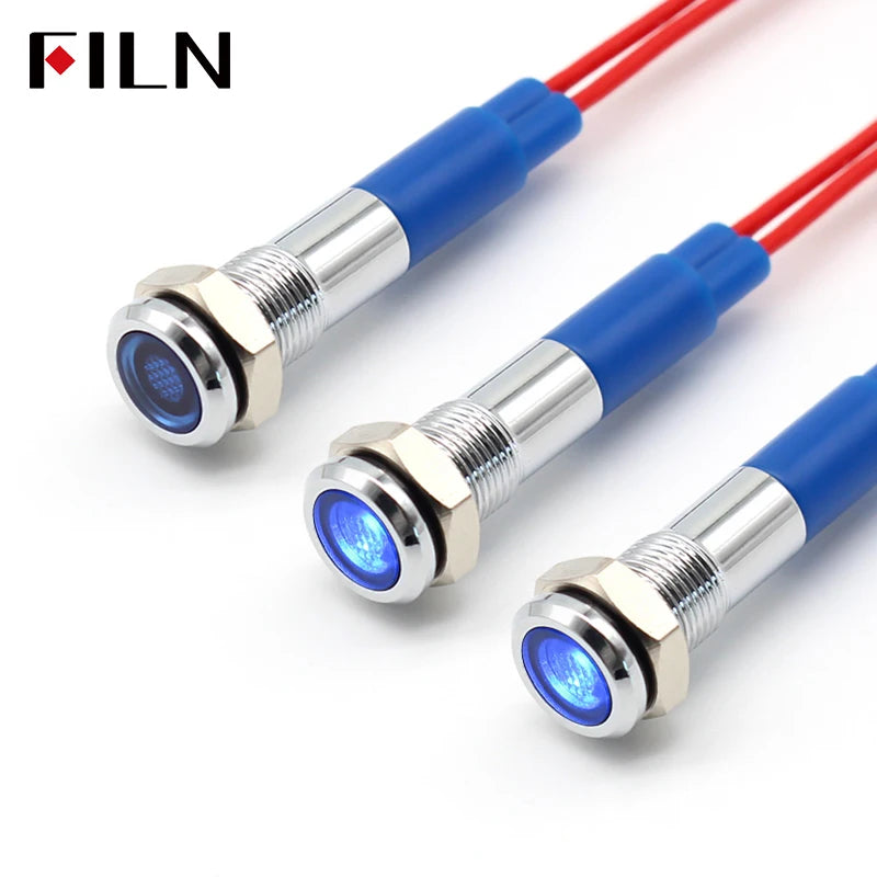 6mm mini 12v 24V LED Metal indicator light flat pilot light signal lamp red green blue orange white with 20cm cable