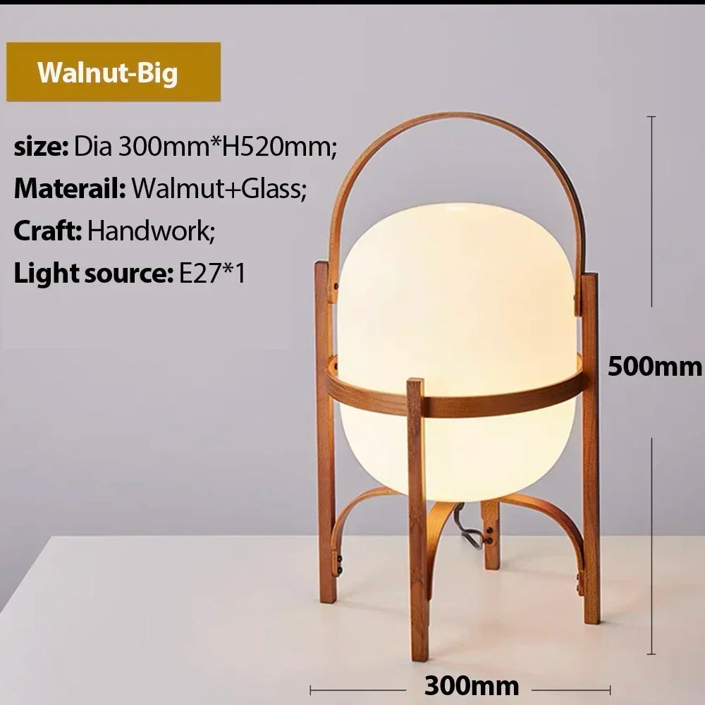 Nordic minimalist wooden LED floor lamp creative Japanese style glass lampshade bedside lamp reading home decoration table lamp