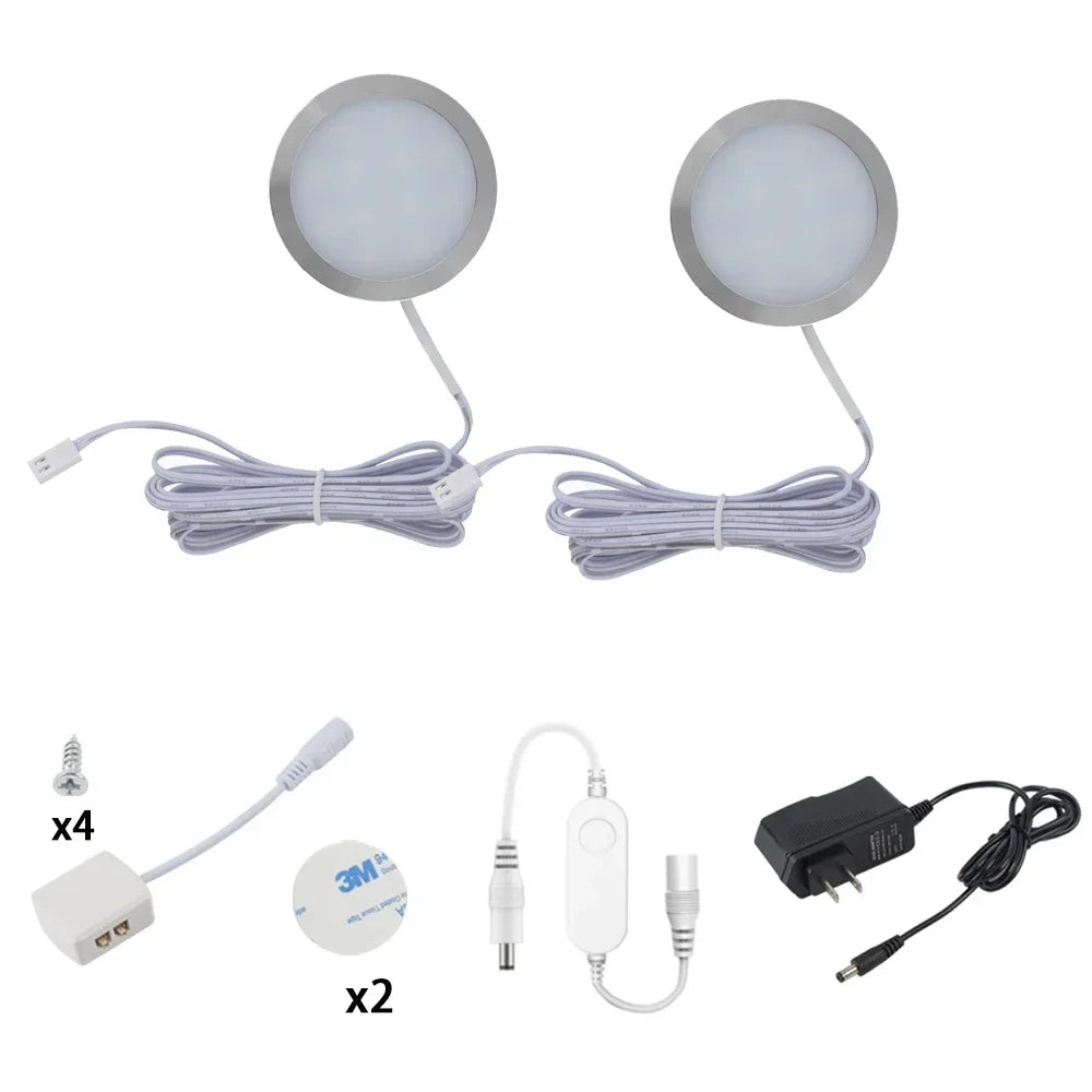 Zigbee3.0 DC12V Round Cabinet Lamp White 3000K/6000K Dimmable Timer Closet Shelf Tuya APP Voice Control for Alexa Google 2-9Pcs