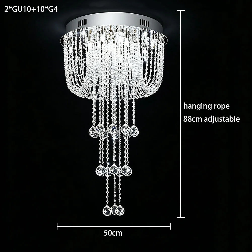 Luxury Raindrop Crystal Flush Mount Chandelier Long Vertical Design LED Ceiling Light For Duplex House Stairwell Entrance Hall