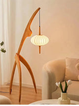 New Chinese Wabi-Sabi Solid Wood Floor Lamp - Creative Retro Standing Light Fixture for Living Room, Study & Bedroom