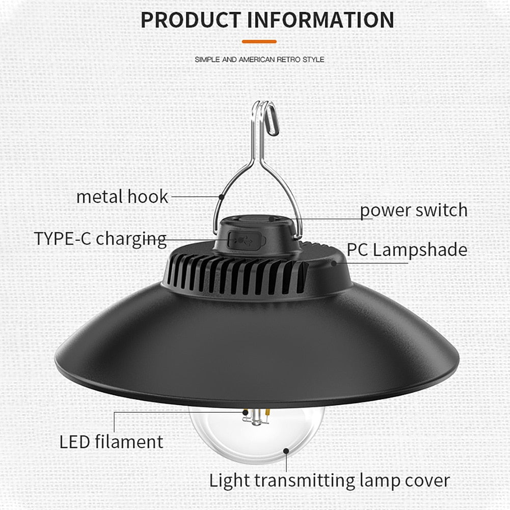 Warm Light Working Light 2 Modes Flashlight USB Recharge Lantern Outdoor Camping Light Hook Light Emergency Torch Lamp