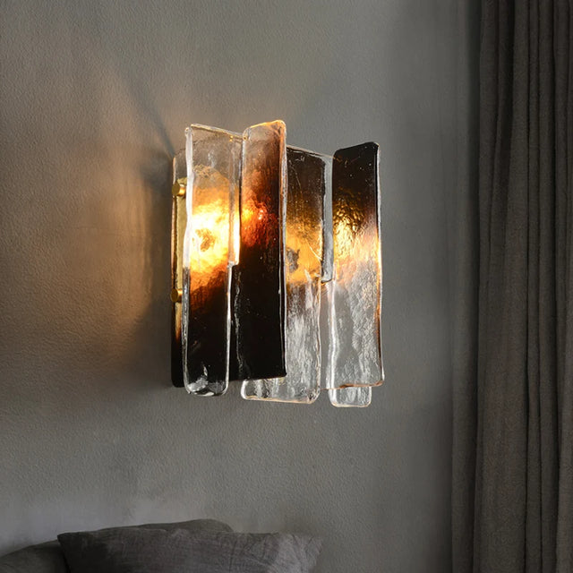 Copper Living Room Stained Glass Wall Lamp Modern Light Luxury TV Wall Designer Glass Simplicity Nordic Bedroom Bedside Lamp