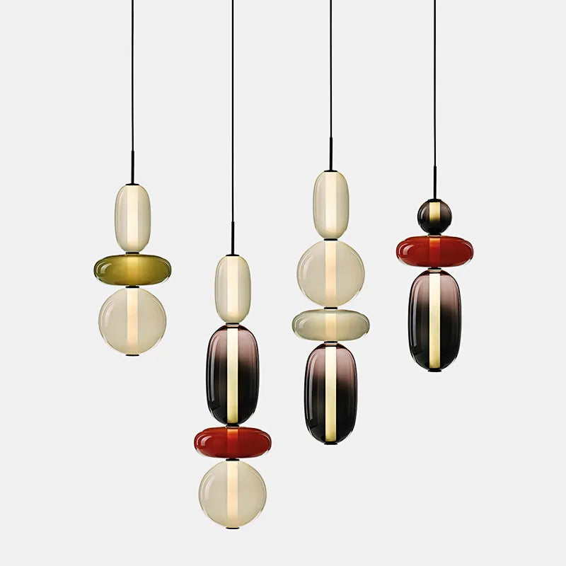 Nordic Creative Designer Art Style Colored Glass LED Pendent Lamp Restaurant Cafe's Exhibition Hall Home Decoration Light Fixture