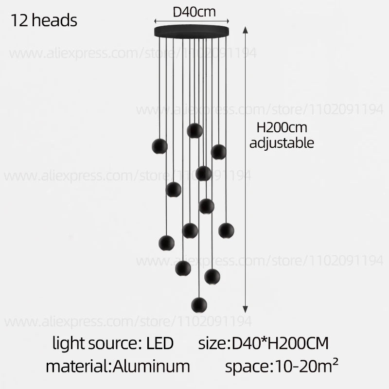 Orb Chandelier Interior Lighting Decorative Lamps Black Circular Penthouse Designer Living Room Pendant Stairwell Chandelier
