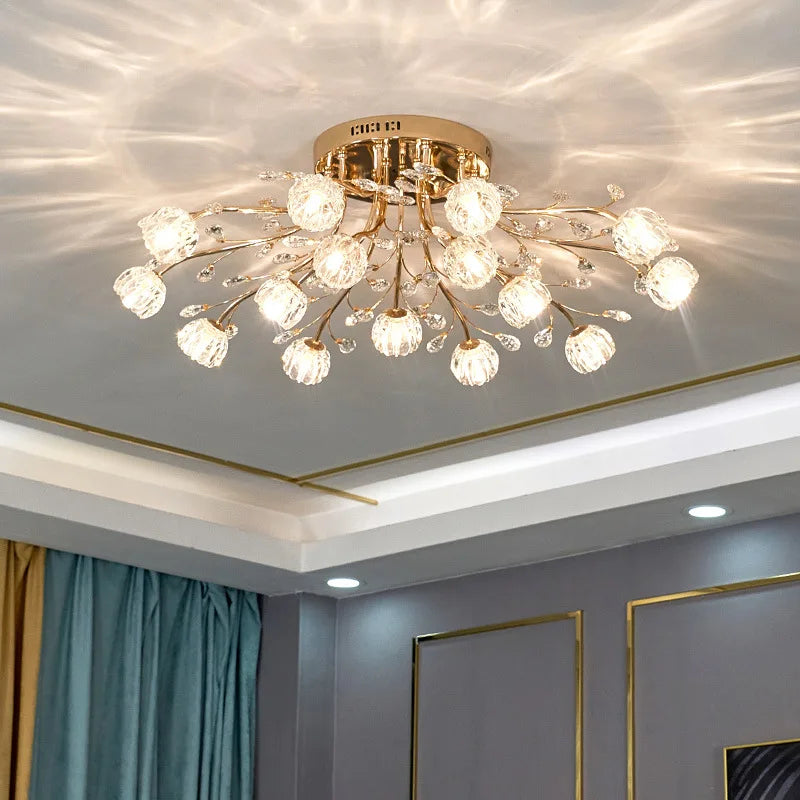Nordic Luxury Dendritic Crystal Ceiling Lamp Glass Flower Light Shade Bedroom Restaurant Living Room LED Chandelier Bright Decors