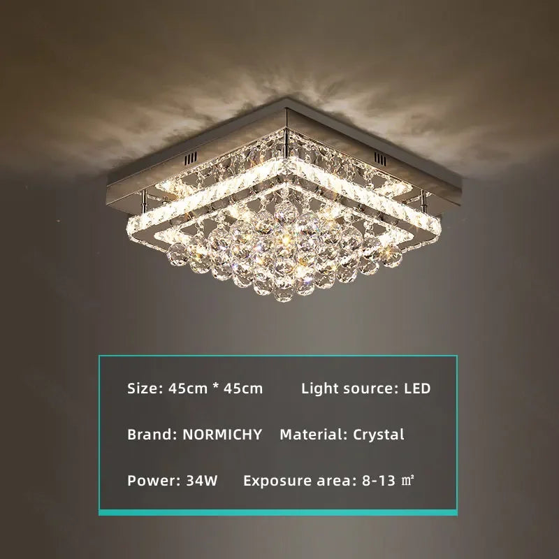 Modern Luxury Crystal LED Chandelier For Living Room Bedroom Dining Room Kitchen Ceiling Lamp Silver Chrome Remote Control Light