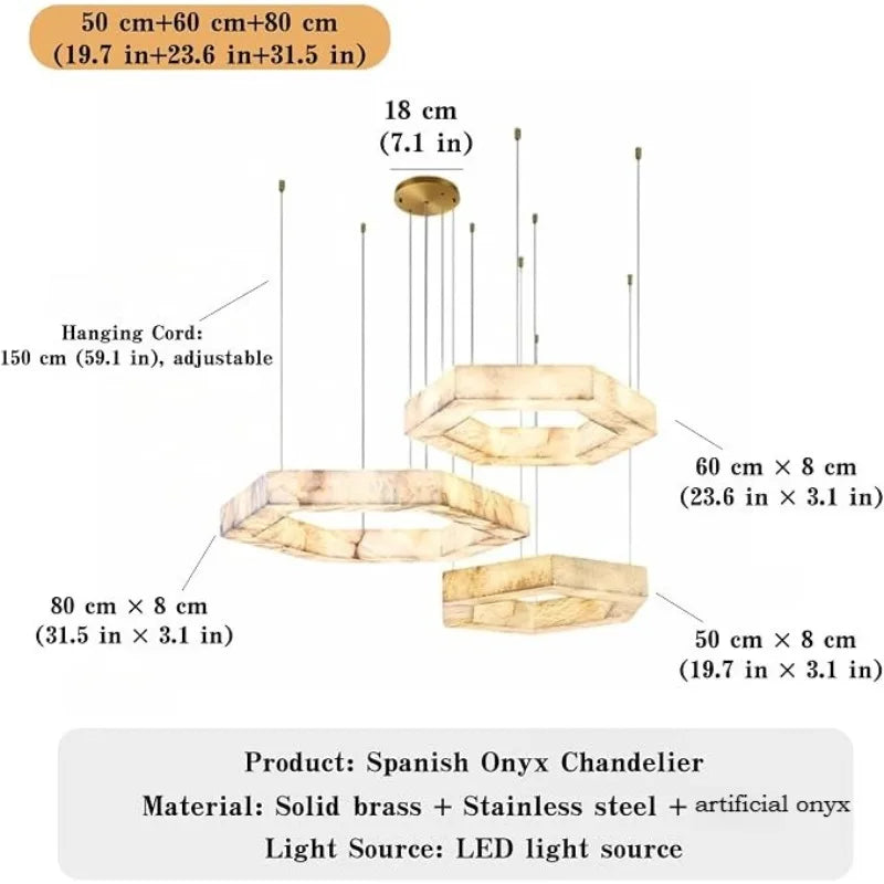 Artificial Marble Pendant Light (Imitation Alabaster) - Modern LED Ceiling Hanging Lamp Fixture for Living Room, Dining Room, Hotel & Villa Decor
