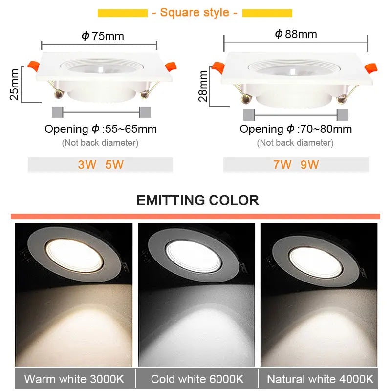 10Pcs LED Downlights 7W 9W Spot Lights 5W 12W 3W AC220V 110V COB Chip Recessed Ceiling Lamps For Home Illumination