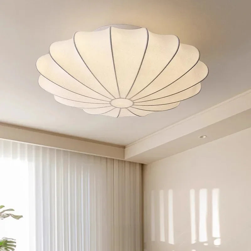 Nordic Wabi Sabi Silk Ceiling Light - Round LED Japandi Lamp for Living Room