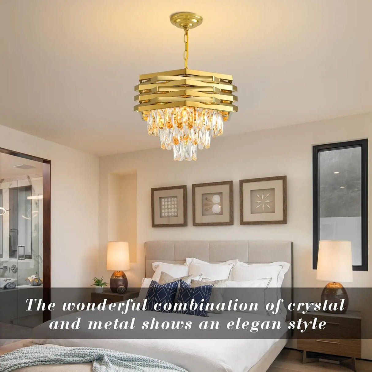 Modern Crystal Chandelier Gold Round for Dining Room for Living Room Entryway Foyer Bedroom Kitchen Pendant Light Fixtures