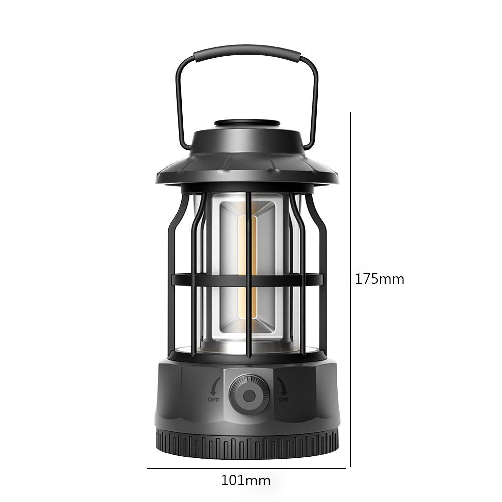 Portable Retro Camping Lantern Emergency COB Camping Light Waterproof Lightweight Tent Lamp with Hook for Outdoor Hiking BBQ