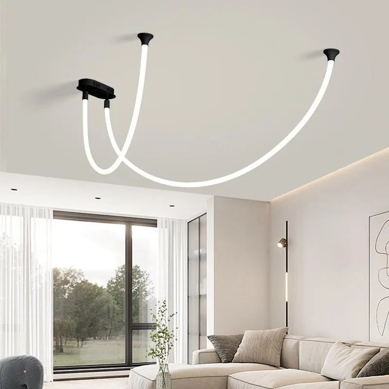 LED Italian minimalist curved line pendant light high-rise duplex apartment hall light modern minimalist living room light