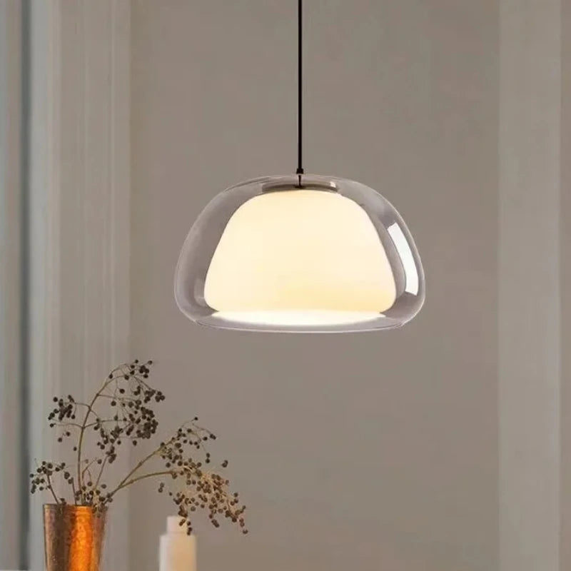 Creative Jelly Pendant Light Nordic Design Restaurant Kitchen Light  Transparent and Milk White Double Layer Glass Chandelier