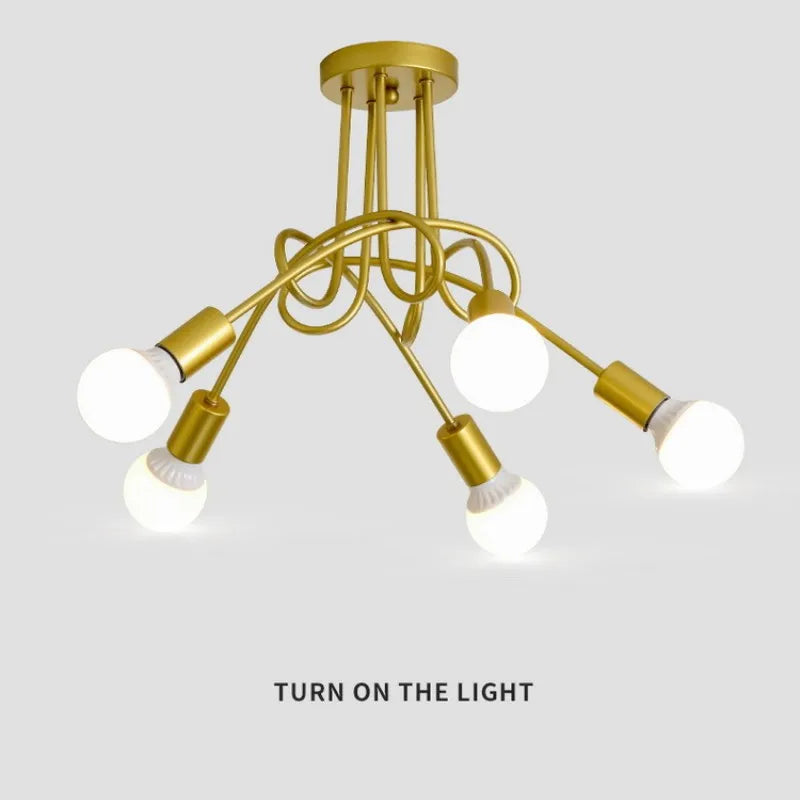 American Retro Ceiling Light Wrought Iron LED E27 Chandelier Black and White Lamp Living Room Decoration Home Lighting Fixture