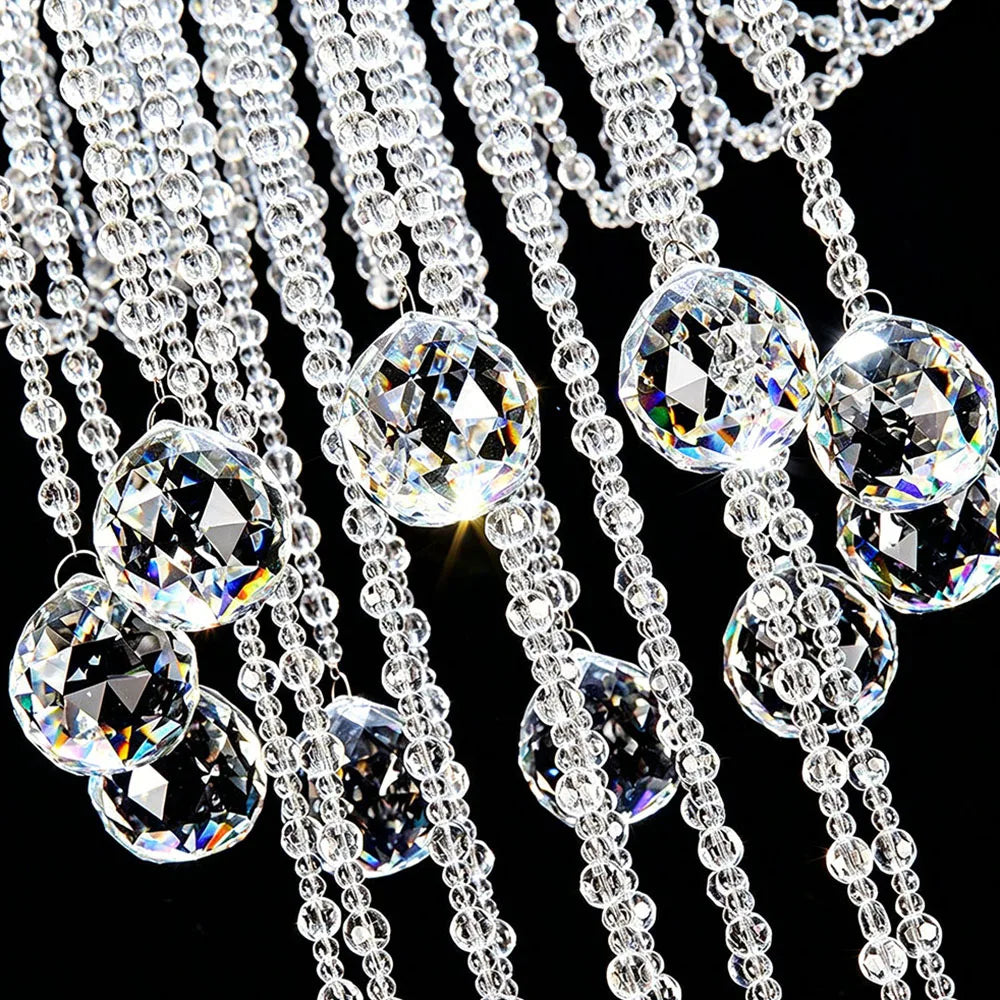 Luxury Raindrop Crystal Flush Mount Chandelier Long Vertical Design LED Ceiling Light For Duplex House Stairwell Entrance Hall