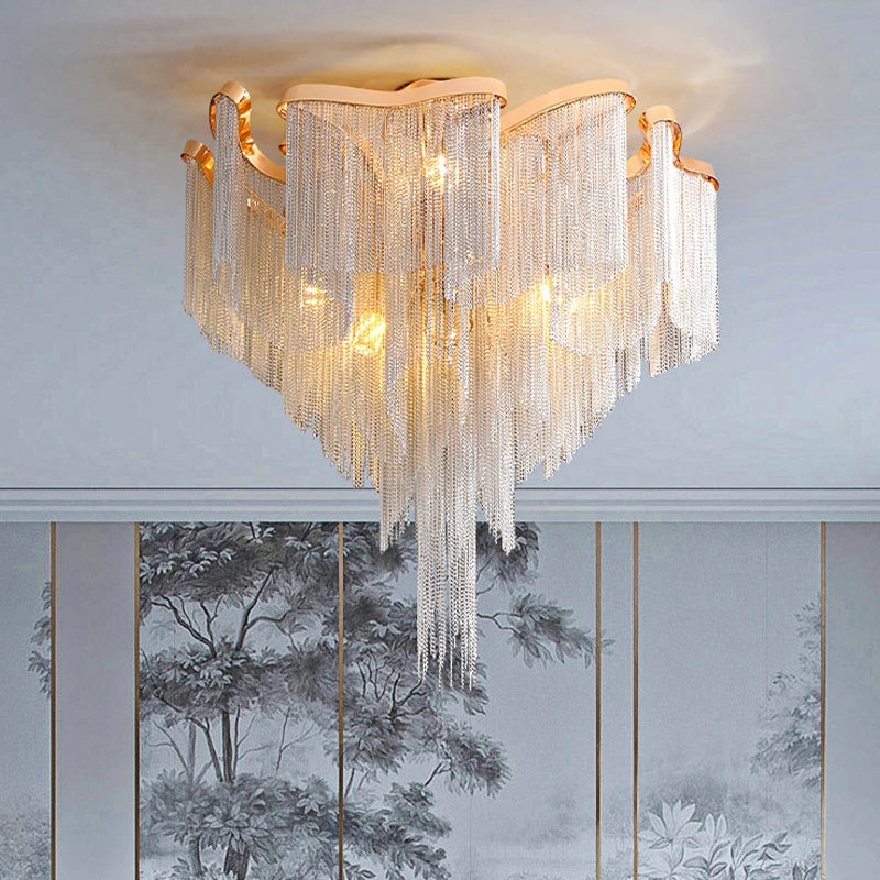 Modern Tassels Chain Ceiling Chandeliers Light Aluminum Luxury Ceiling Lamps Living Room Bedroom Kitchen Villa Home Decorations