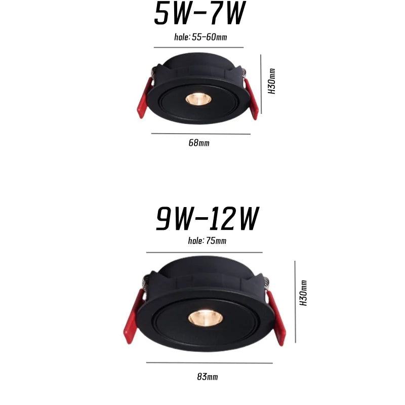 Recessed LED Down Light Dimmable Small Angle Anti-Glare COB Spotlights 7W Ceiling Lamp 3-8-15° Ambient Light AC85-265V Interior