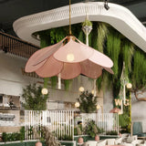 Minimalist LED Flower Fabric Pendant Light - Floral Textile Ceiling Chandelier Lamp Fixture for Living Room, Master Bedroom & Dining Table