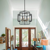 4-Lights Lantern American Style Pendant Lights Fixtures Industrial Farmhouse Hanging Chandelier for Living Room Island Kitchen