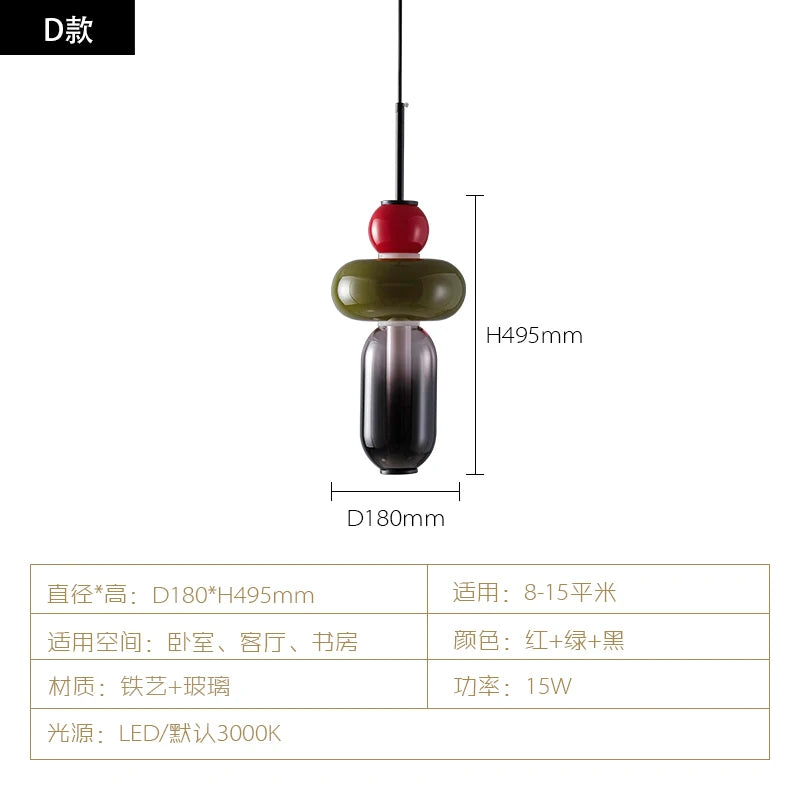 Nordic Colored Glass Pendant Lights Designer Poma Hanging Lamp Candy Glass Restaurant Bar Light Fixture Bedroom Bedside Lampara's