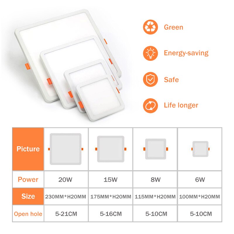 Recessed Lights Ultra Thin Led Ceiling Recessed Lamp For Bathroom 220V Spot Light 6W 8W 15W Panel Led 20W Downlight White