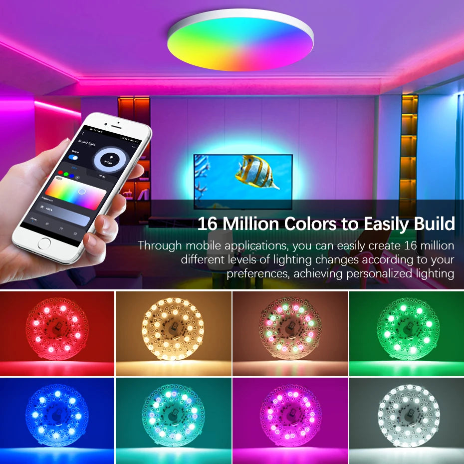 220V 40W Smart Ceiling Lamp Module RGB Dimming Work with Alexa Google Tuya Smart WiFi Control DIY Ceiling Light for Room Decor