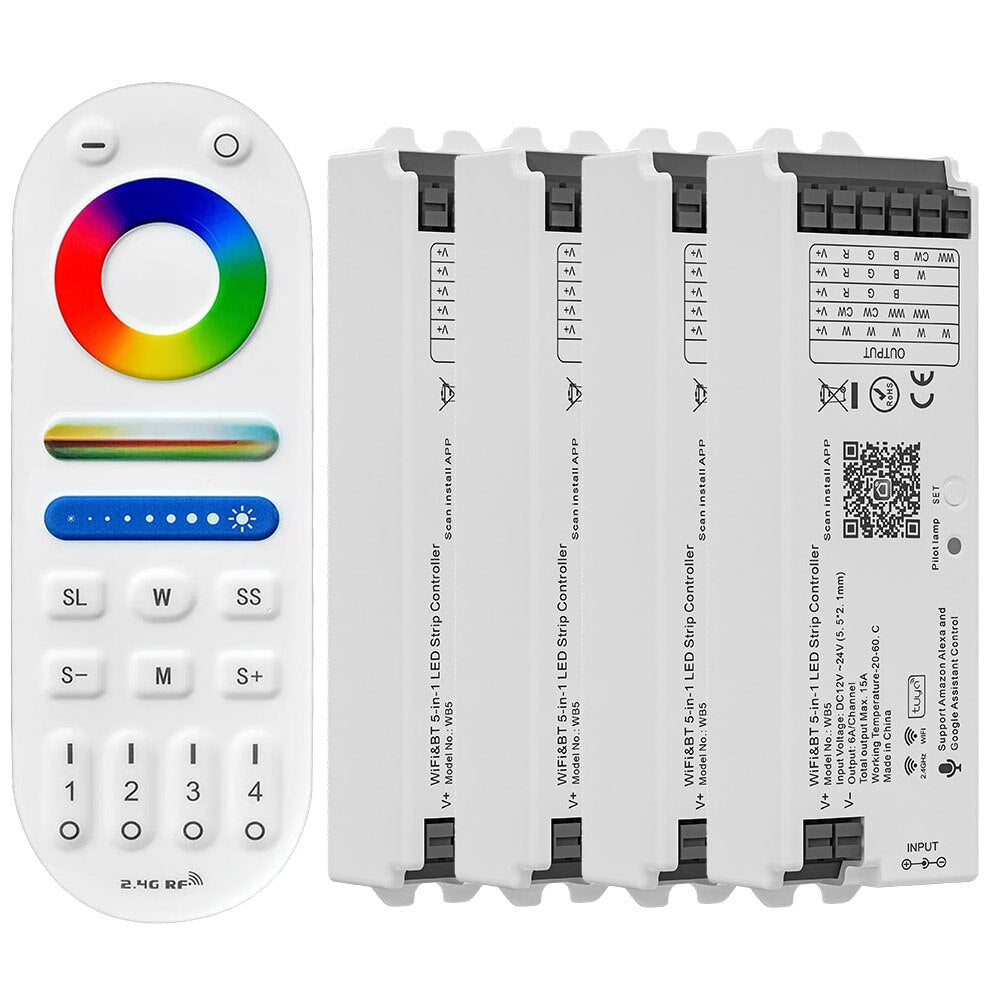 WiFi 5 IN 1 LED Controller Tuya APP Alexa Google Home Voice Control RGB RGBW CCT Led Strip Dimmer Bluetooth APP RF Remote