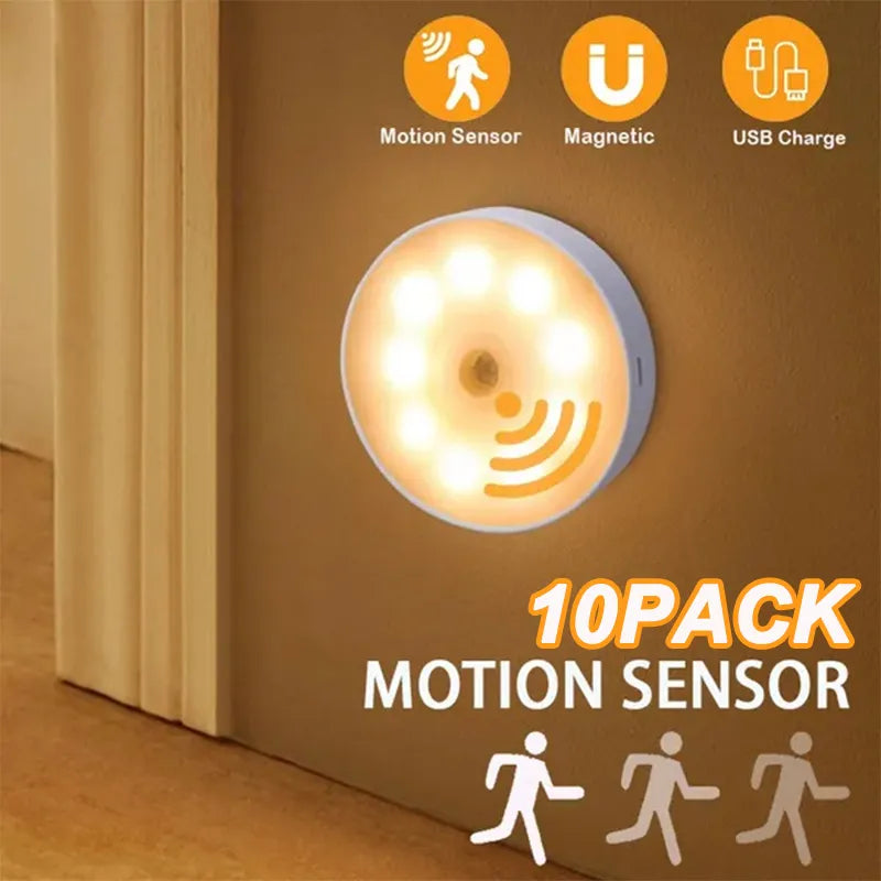 Motion Sensor LED Night Light USB Rechargeable Night Lamp For Kitchen Cabinet Wardrobe Lamp Staircase Wireless Closet Light