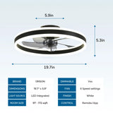 Ceiling Fan with Remote Control Flush Mount Modern Indoor 19.7" LED Dimmable Low Profile Ceiling Fans