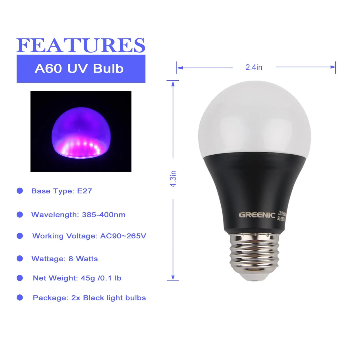 9W Led Black Light Bulb E27 UV 395nm Glow in Dark for Body Paint Club Party Neon Posters Led Blacklight 385-400nm Led Bulb Lamp
