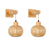 Bamboo Wall Lamp Sconce (1-Pack / 2-Pack) - Japanese Style Hand-Woven Wicker Light Fixture for Restaurant, Dining & Living Room