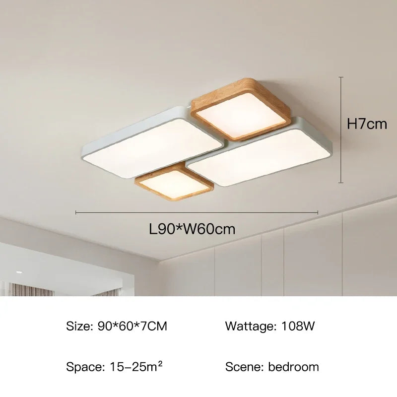2026 Modern Nordic Style LED Chandelier Living Room Bedroom Kitchen Children Room Study Lamp Wood Geometric Design Ceiling Li