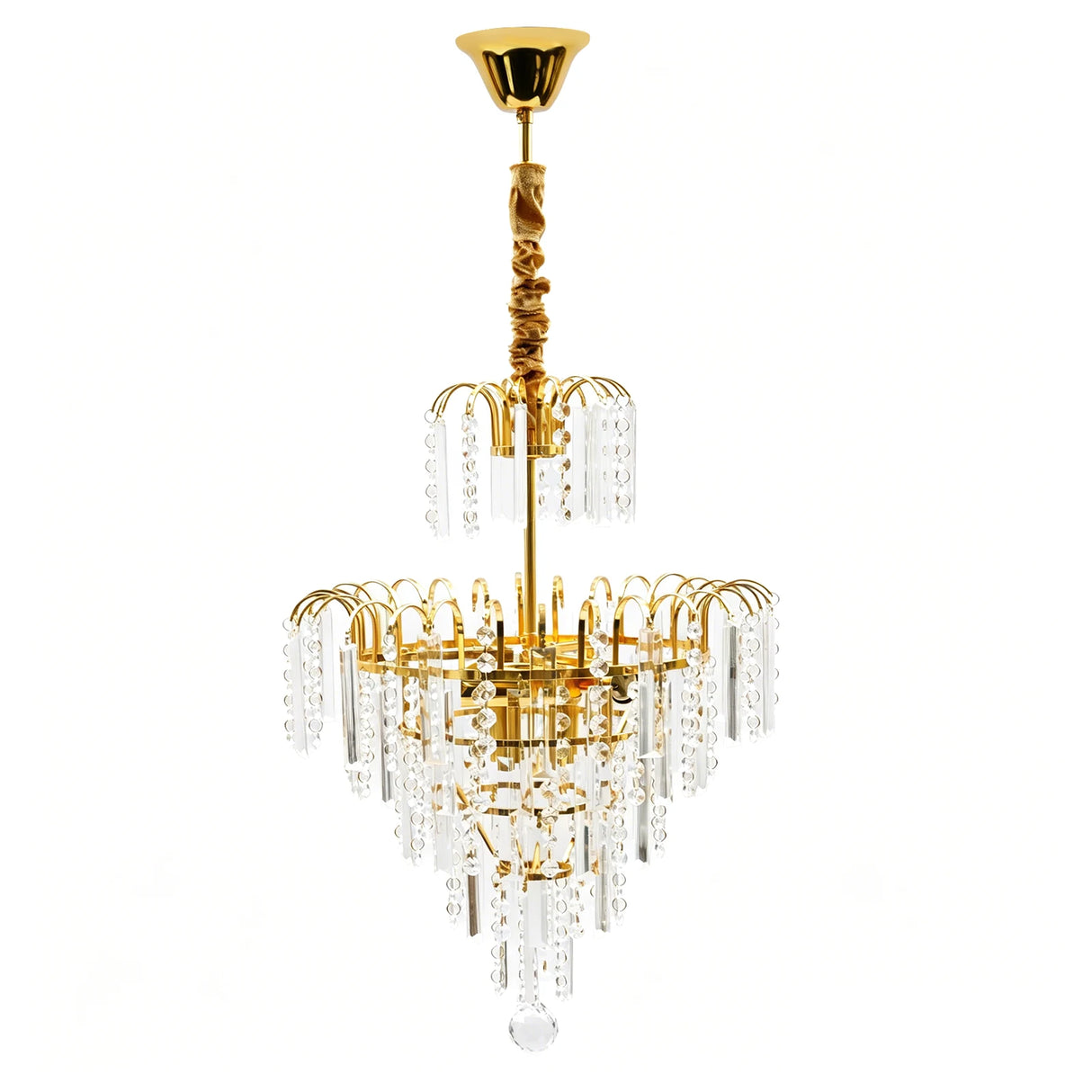 LED Pendant Light Crystal Chandelier, 40x55cm Modern Hanging Lamp for Dining Room, E14 110V Socket (Bulb Not Included), Adjustable Height 11.8inch, Thick Chain & 4.3inch Reinforced Base, Sturdy Iron Glass Construction, Gold F