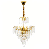 LED Pendant Light Crystal Chandelier, 40x55cm Modern Hanging Lamp for Dining Room, E14 110V Socket (Bulb Not Included), Adjustable Height 11.8inch, Thick Chain & 4.3inch Reinforced Base, Sturdy Iron Glass Construction, Gold F