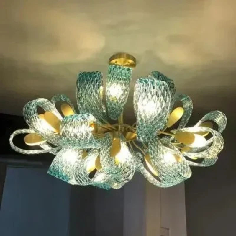 Modern Blue Glass LED Pendant Light Designer for Living Room Bedroom Dining Table Indoor Lighting Fixtures with Glossy Finish
