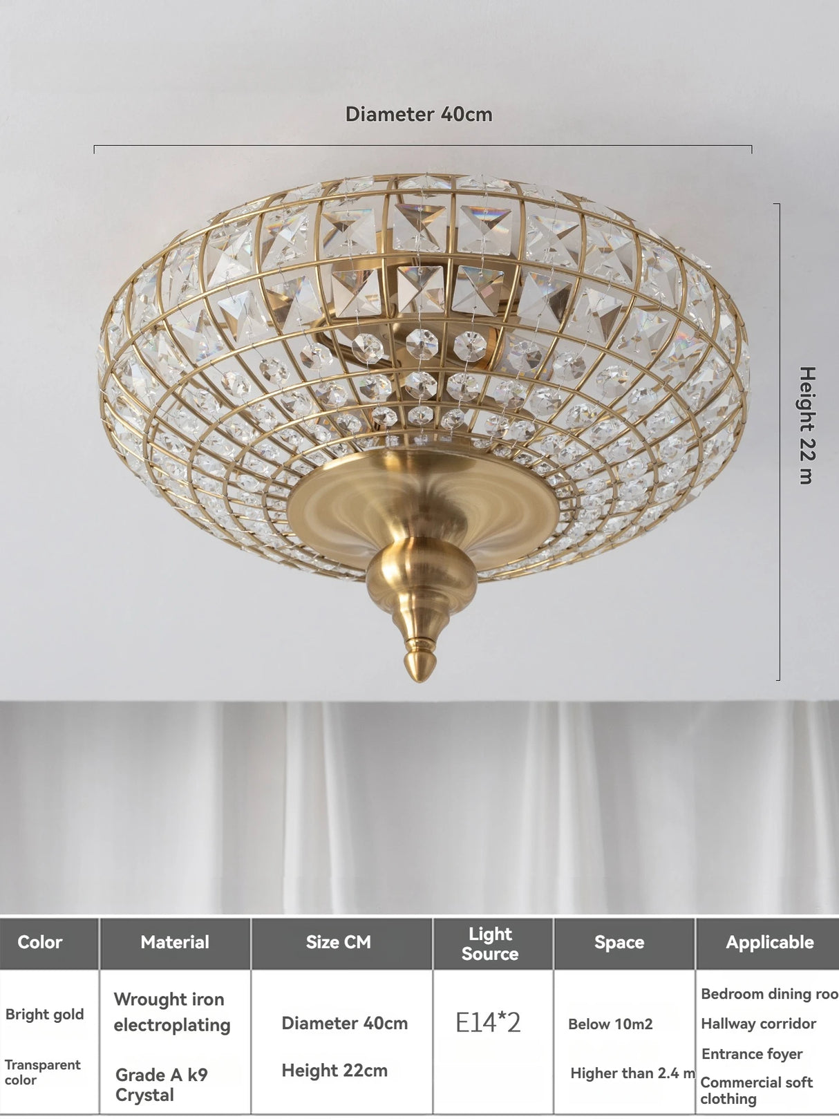 Vintage K9 Crystal Pendant Lights for Living Room Bedroom American Copper Crystal Ceiling Chandelier for Dining Room Kitchen Bar