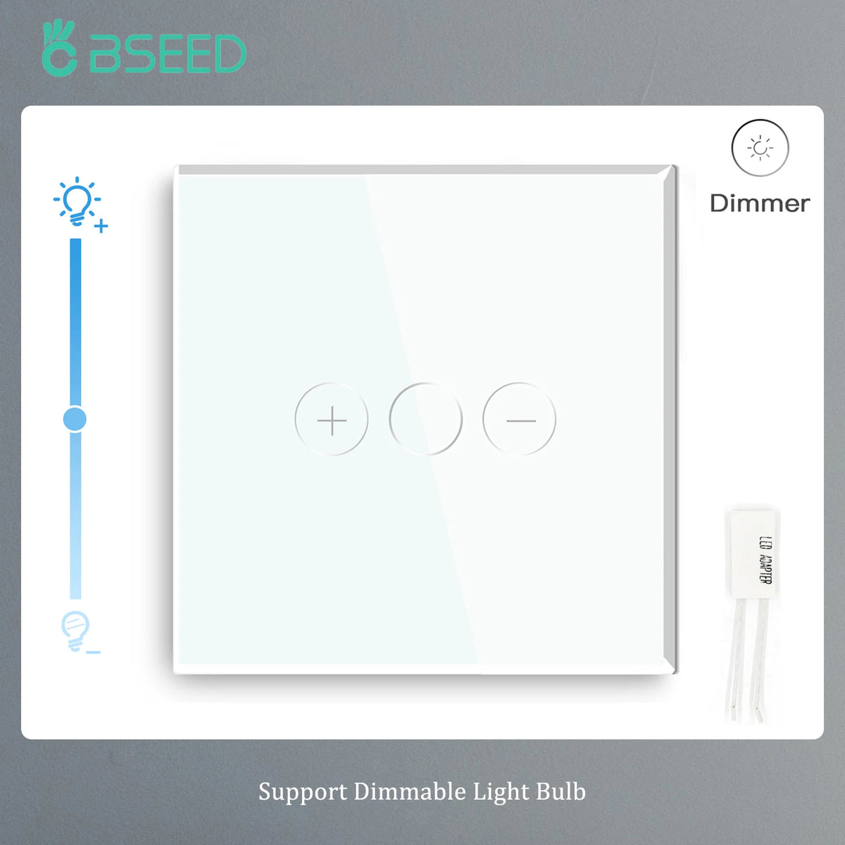 Touch Dimmer Switch 1Gang 1Way LED Dimmable 220V Wall Light Switch With Crystal Glass Panel Dark Backlight Memory Function