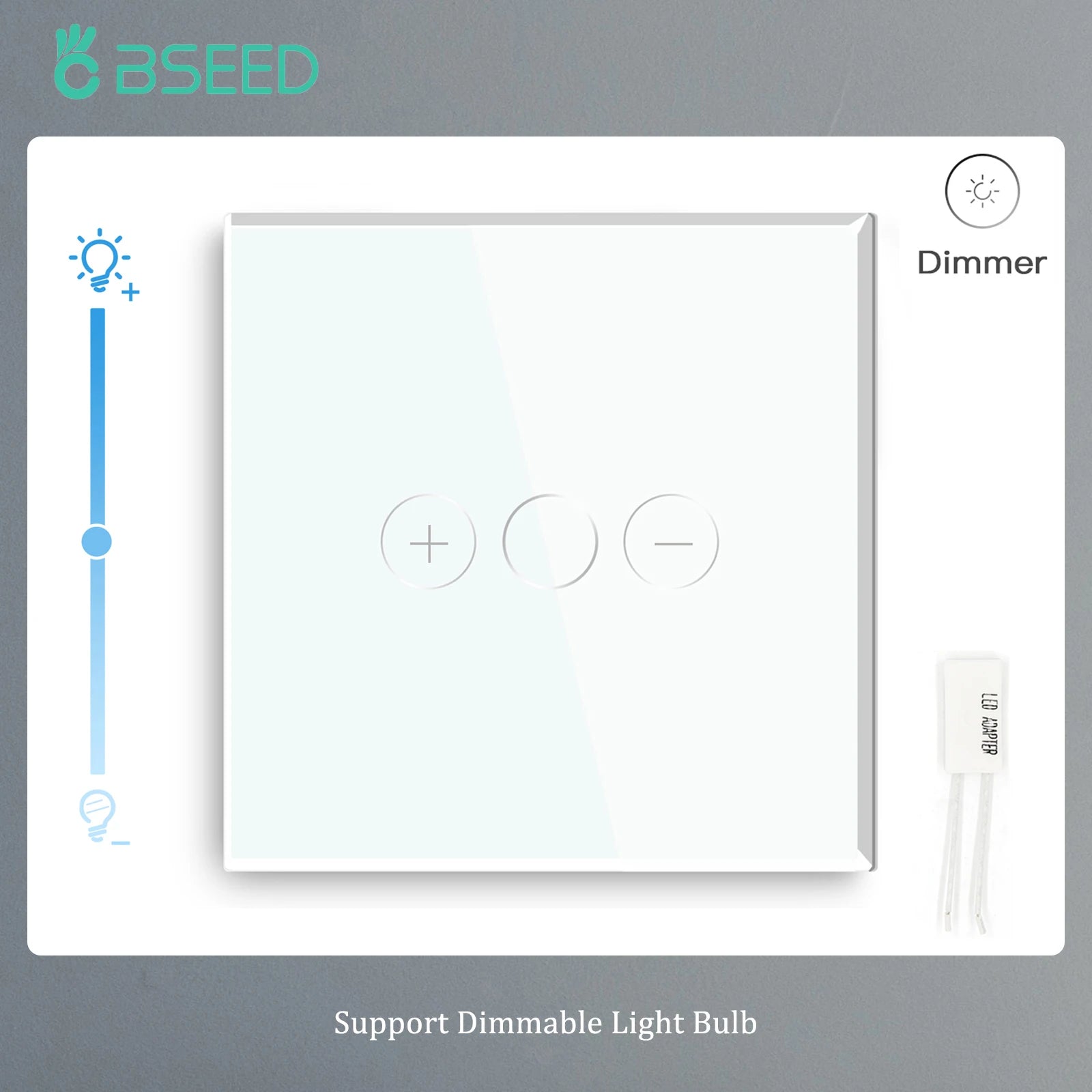 Touch Dimmer Switch 1Gang 1Way LED Dimmable 220V Wall Light Switch With Crystal Glass Panel Dark Backlight Memory Function