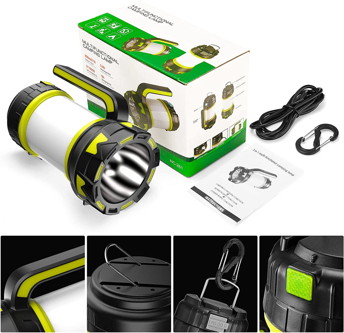 Camping Lantern Flashlight Rechargeable LED Bright Flashlight 3000mAh Power Bank Waterproof Emergency Flashlight Lantern USB