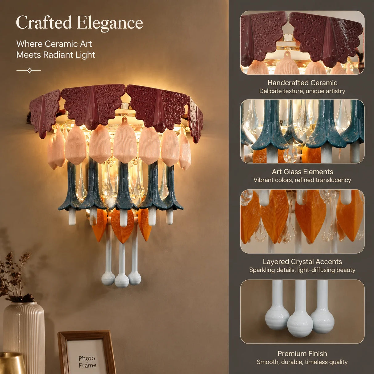 Vintage Ceramic Macaron Crystal Pendant Light LED Hanging Lamp for Bedroom Living Room Hotel Creative Glass Art Chandelier