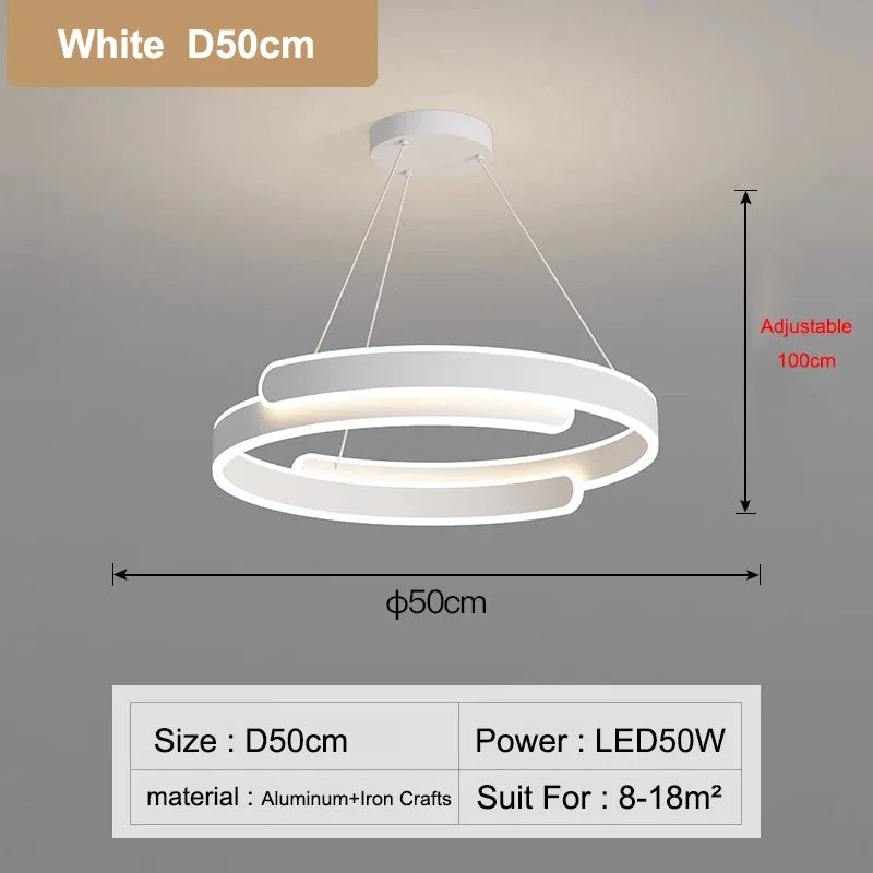Simple Modern Living Room Pendant Light Creamy Style High-end Atmospheric Bedroom Light LED Nordic Study Circular Ring Lamp