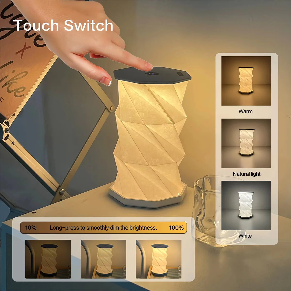 Modern LED Bedside Lamp - Minimalist Foldable Nightstand Light for Reading