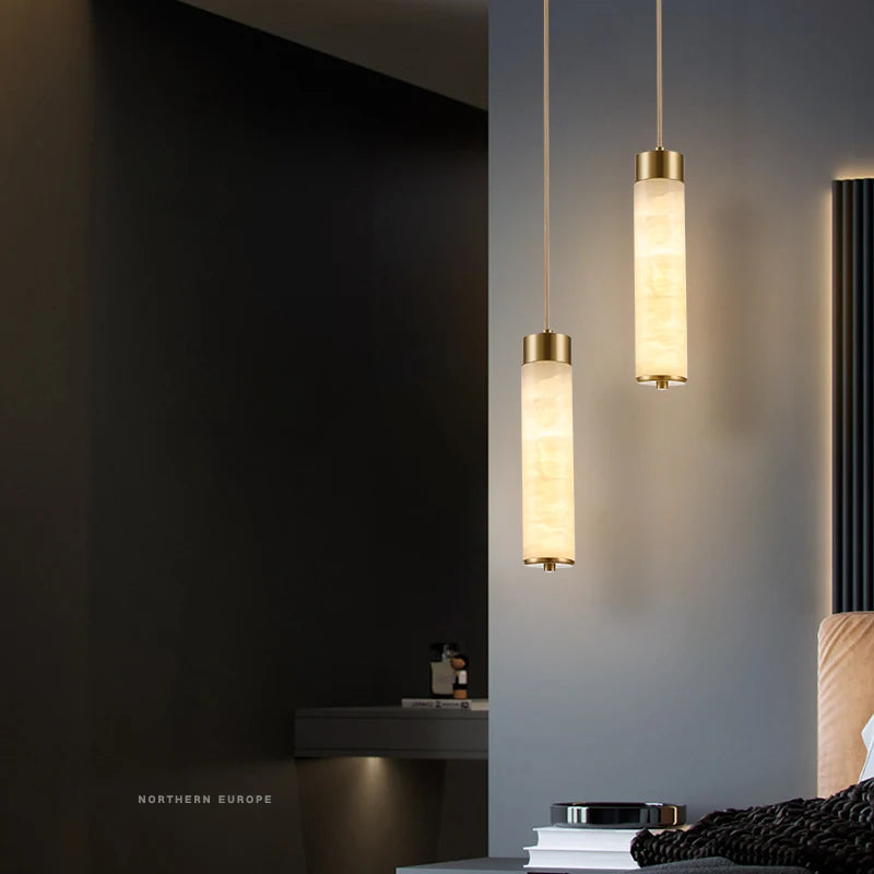 Natural Marble & Brass LED Pendant Light - Luxury Nordic Bedside Hanglamp