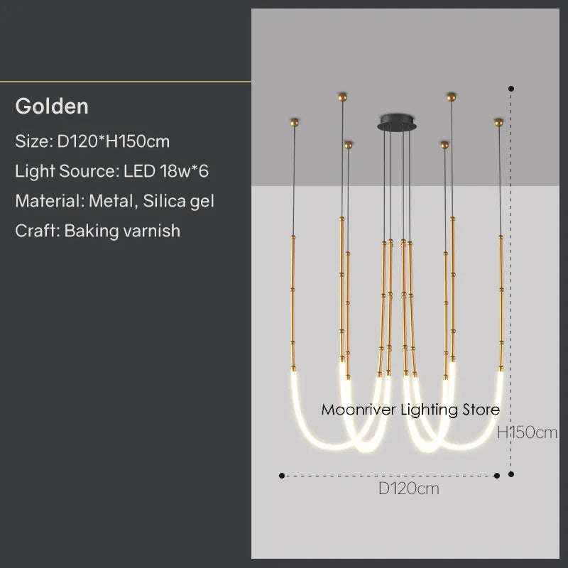 Modern Art Bar Counter Chandelier Restaurant LED Hanging Lamp Simple Line Home Decor Pendant Light Lobby Pendant Light Lamparas