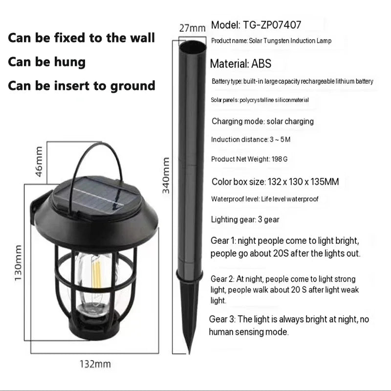 3IN1 Outdoor Solar Camping Wall Lamps Lawn Lamps Floor Lamp LED Induction Lamps Garden Landscape Lamps Decorative Tungsten Lamp