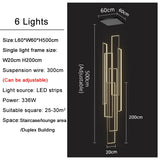 Large Modern Chandelier For Staircase Led Home Decors Hanging Lamp Black /Gold Indoor Lighting Luxury Creative Rectangle Luster's