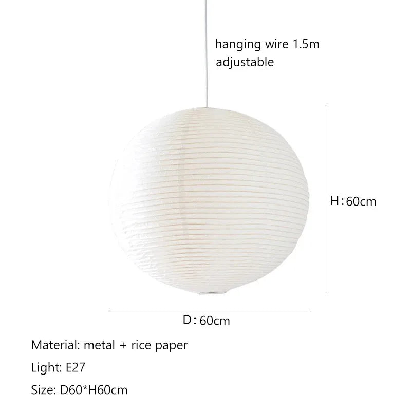 Nordic Wabi Sabi Wind Round Rice Paper Led Pendant Lights Living Dining Room Bedroom Loft Restaurant Bar Home Decor Chandelier