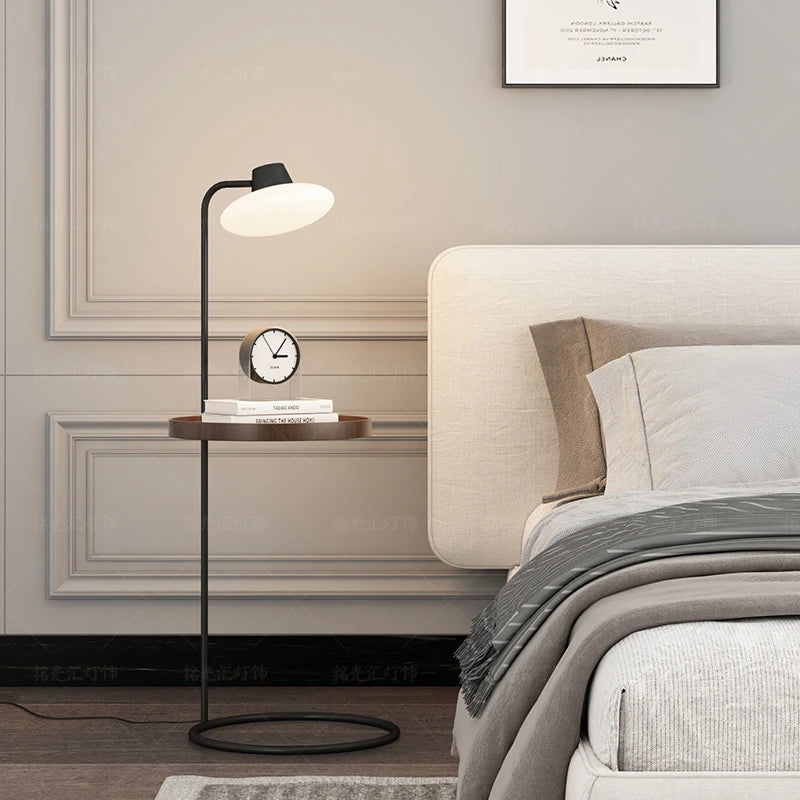 Medieval edge floor lamp sofa next to solid wood simple bedroom bedside storage coffee table atmosphere