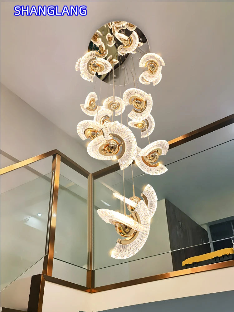 UFO Creative Personalized Staircase LED Pendant Light Modern Luxury Villa Duplex Penthouse Pendant Light Home Decoration Lamp